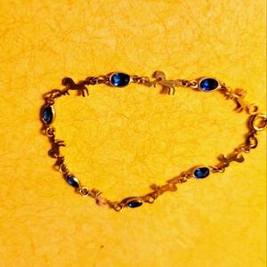 Horsey bracelet, gold over sterling silver w/blue stones